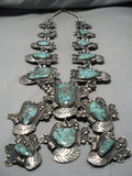 Biggest Vintage Native American Navajo Green Turquoise Sterling Silver Squash Blossom Necklace-Nativo Arts