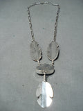 Impressive Navajo Native American Turquoise Sterling Silver Feathers Necklace-Nativo Arts