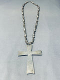 Rare Longer Authentic Vintage Native American Navajo Sterling Silver Cross Necklace-Nativo Arts