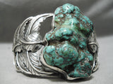 Chunky Dunky Crazy Vintage Native American Navajo Green Turquoise Sterling Silver Bracelet Old-Nativo Arts