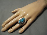 Incredible Vintage Native American Navajo Chunky Persin Turquoise Sterling Silver Ring Old-Nativo Arts