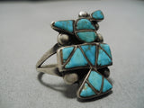Impressive Vintage Native American Zuni Hand Carved Bird Sterling Silver Inlay Turquoise Ring-Nativo Arts