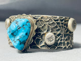 Native American Heavy 100 Gram Spiderweb Sterling Silver Turquoise Bracelet Cuff-Nativo Arts