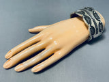 Very Heavy 127 Gram Deep Stamp Vintage Native American Navajo Sterling Silver Bracelet-Nativo Arts