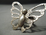 Huge Vintage Native American Navajo Hand Tooled Butterfly Sterling Silver Ring-Nativo Arts