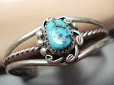 Rare Vintage Native American Navajo Sleeping Beauty Turquoise Sterling Silver Baby Bracelet Old-Nativo Arts