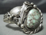 Detail!! Vintage Native American Navajo Carico Lake Turquoise Sterling Silver Leaf Bracelet-Nativo Arts