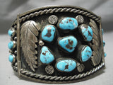 One Of The Best Vintage Native American Navajo Bisbee Turquoise Sterling Silver Link Bracelet-Nativo Arts