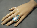 Huge Men's Navajo Turquoise Agate Sterling Silver Native American Ring-Nativo Arts