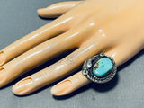 Authentic Vintage Native American Navajo Blue Gem Turquoise Sterling Silver Ring Old-Nativo Arts