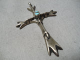Beautiful Vintage Native American Navajo Bisbee Turquoise Sterling Silver Cross Pendant-Nativo Arts