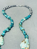 Iconic Native American Navajo Old Kingman Royston Turquoise Sterling Silver Feather Necklace-Nativo Arts