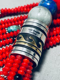Authentic Singer Coral Native American Navajo Sterling Silver Turquoise Necklace-Nativo Arts