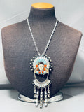 Seven Inch Long Vintage Native American Zuni Turquoise Chief Sterling Silver Inlay Necklace Old-Nativo Arts