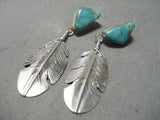 Feather Genius Native American Navajo Turquoise Sterling Silver Intricate Earrings-Nativo Arts