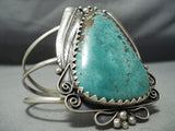 Towering Vintage Native American Navajo Green Teardrop Turquoise Sterling Silver Bracelet-Nativo Arts