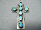 Special Vintage Native American Zuni Blue Gem Turquoise Sterling Silver Cross Pendant-Nativo Arts