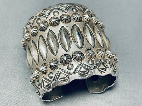 One Of The Most Detailed Vintage Native American Navajo All Sterling Silver Bracelet-Nativo Arts