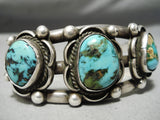 So Heavy!! Thick!! Vintage Native American Navajo Carico Lake Turquoise Sterling Silver Bracelet-Nativo Arts