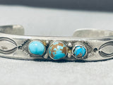 Native American Early 1900's Ingot Silver Vintage Bisbee Turquoise Bracelet Old-Nativo Arts