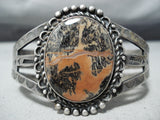 Fantastic Vintage Native American Navajo Petrified Wood Sterling Silver Bracelet Old-Nativo Arts