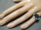 Outstanding Vintage Native American Zuni Blue Gem Turquoise Sterling Silver Ring Old-Nativo Arts