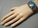 Opulent Vintage Native American Navajo Blue Diamond Turquoise Sterling Silver Bracelet Old-Nativo Arts