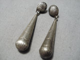 Wonderful Vintage Native American Navajo Hand Tooled Sterling Silver Drop Earrings Old-Nativo Arts