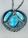 Jawdropping Vintage Native American Navajo Turquoise Chunk Sterling Silver Necklace Old-Nativo Arts