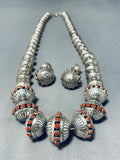 Best Native American Navajo 182 Gram Coral Sterling Silver Bead Necklace-Nativo Arts