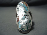 Native American Quint Quam Important Vintage Zuni Turquoise Bluejay Sterling Silver Ring-Nativo Arts