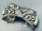 Expressive Native American Navajo Royston Turquoise Sterling Silver Eagle Bracelet Signed-Nativo Arts