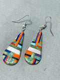 One Of Most Unique Vintage Native American Slim Inlay Sterling Silver Earrings-Nativo Arts