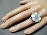 Marvelous Vintage Native American Zuni Inlay Blue Gem Mother Of Pearl Sterling Silver Ring Old-Nativo Arts