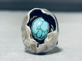 Intricate Matrix Vintage Native American Navajo Turquoise Sterling Silver Ring Old-Nativo Arts