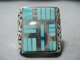 One Of The Most Unique Ever Vintage Native American Navajo Turquoise Inlay Sterling Silver Ring-Nativo Arts