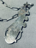 Phil Gia Vintage Native American Zuni Inlay Textured Turquoise Sterling Silver Necklace-Nativo Arts