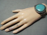 Awesome Vintage Native American Navajo Earth Blue Turquoise Sterling Silver Bracelet Old-Nativo Arts