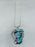 Spectacular Vintage Native American Navajo 3 Old Kingman Turquoise Sterling Silver Necklace-Nativo Arts