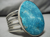 Important Vintage Native American Navajo Old Carico Lake Turquoise Sterling Silver Bracelet Old-Nativo Arts