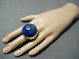 Astonishing Signed Native American Navajo Lapis Dome Sterling Silver Ring-Nativo Arts