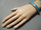 Exquisite Thick Native American Zuni Turquoise Sterling Silver Bracelet Cuff-Nativo Arts