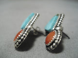 Important Jeanette Dale Native American Navajo Royston Turquoise Sterling Silver Earrings-Nativo Arts