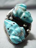 One Of The Best Vintage Zuni/ Native American Navajo Turquoise Fetish Sterling Silver Ring-Nativo Arts
