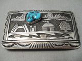 Authentic Vintage Native American Navajo Thomas Singer Turquoise Sterling Silver Buckle-Nativo Arts