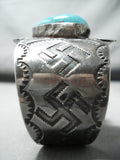 Earler Rare Vintage Native American Navajo Turquoise Whirling Logs Sterling Silver Bracelet-Nativo Arts