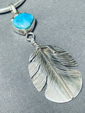 Native American Authentic Ben Begaye (d.) Vintage Turquoise Feather Sterling Silver Necklace-Nativo Arts