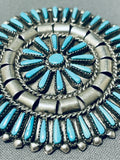 Stunning Vintage Native American Zuni Signed Blue Gem Cluster Sterling Silver Huge Pin Pendant-Nativo Arts