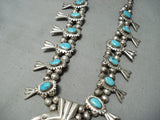 Superior Vintage Native American Navajo Morenci Turquoise Sterling Silver Squashblossom Necklace-Nativo Arts