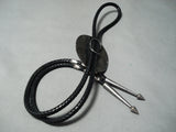 One Of The Most Detailed Vintage Native American Navajo Turquoise Sterling Silver Bolo Tie-Nativo Arts